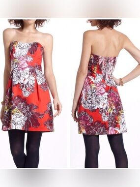 Anthropologie Leifsdottir Itoh Peony Strapless Red Mini Dress Women’s 4